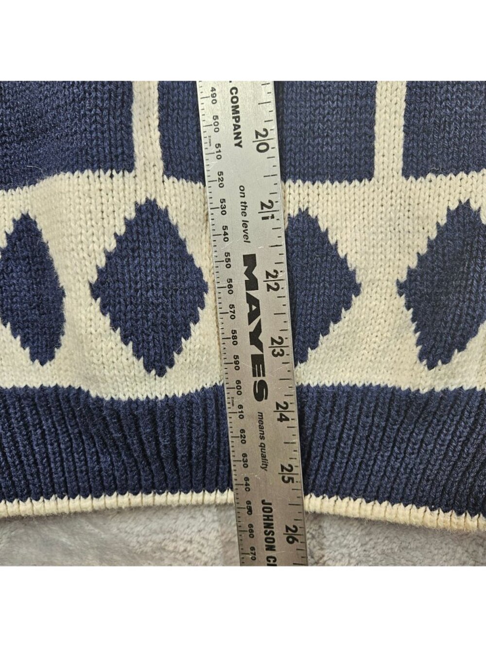 Vintage Honors Navy & White V-Neck Womens L Sweater Diamond Pattern career casua - Picture 5 of 9